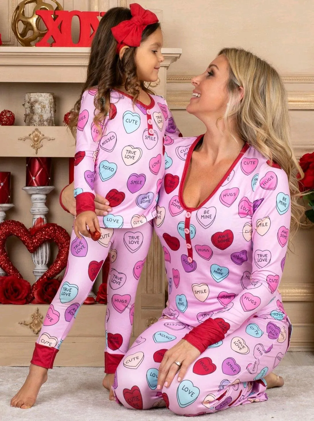 Valentines Day Love Print Casual Home Pajamas Parent Child Set