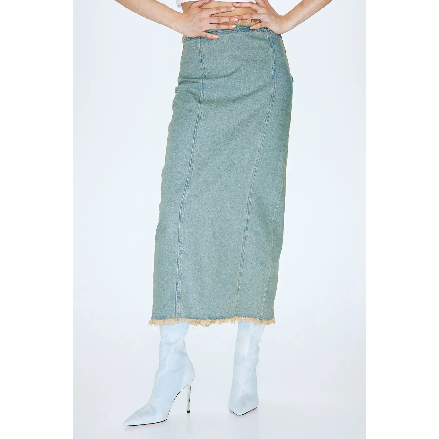 Vintage Blue Raw Edge Denim Skirt