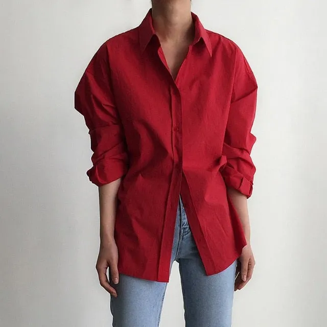 Vintage Single-breasted Solid Blouse