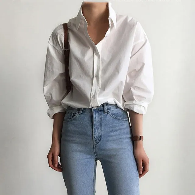 Vintage Single-breasted Solid Blouse