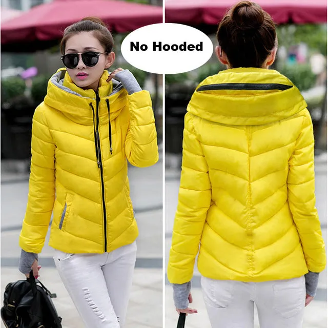 Winter Jacket Women Cotton Short Jacket 2017 New Girls Padded Slim Hooded Warm Parkas Stand Collar Coat Female Autumn Outerwear