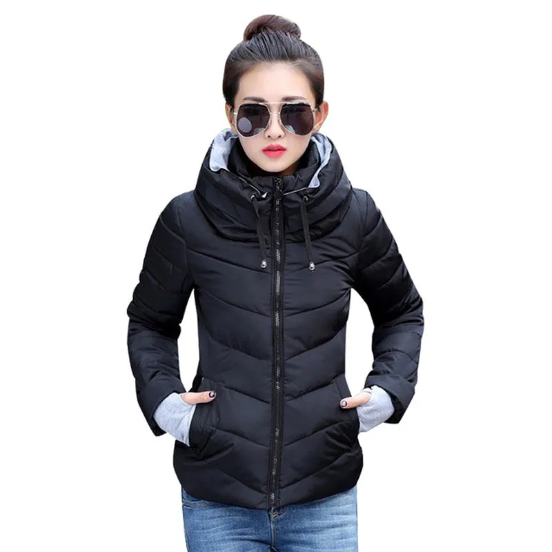 Winter Jacket Women Cotton Short Jacket 2017 New Girls Padded Slim Hooded Warm Parkas Stand Collar Coat Female Autumn Outerwear