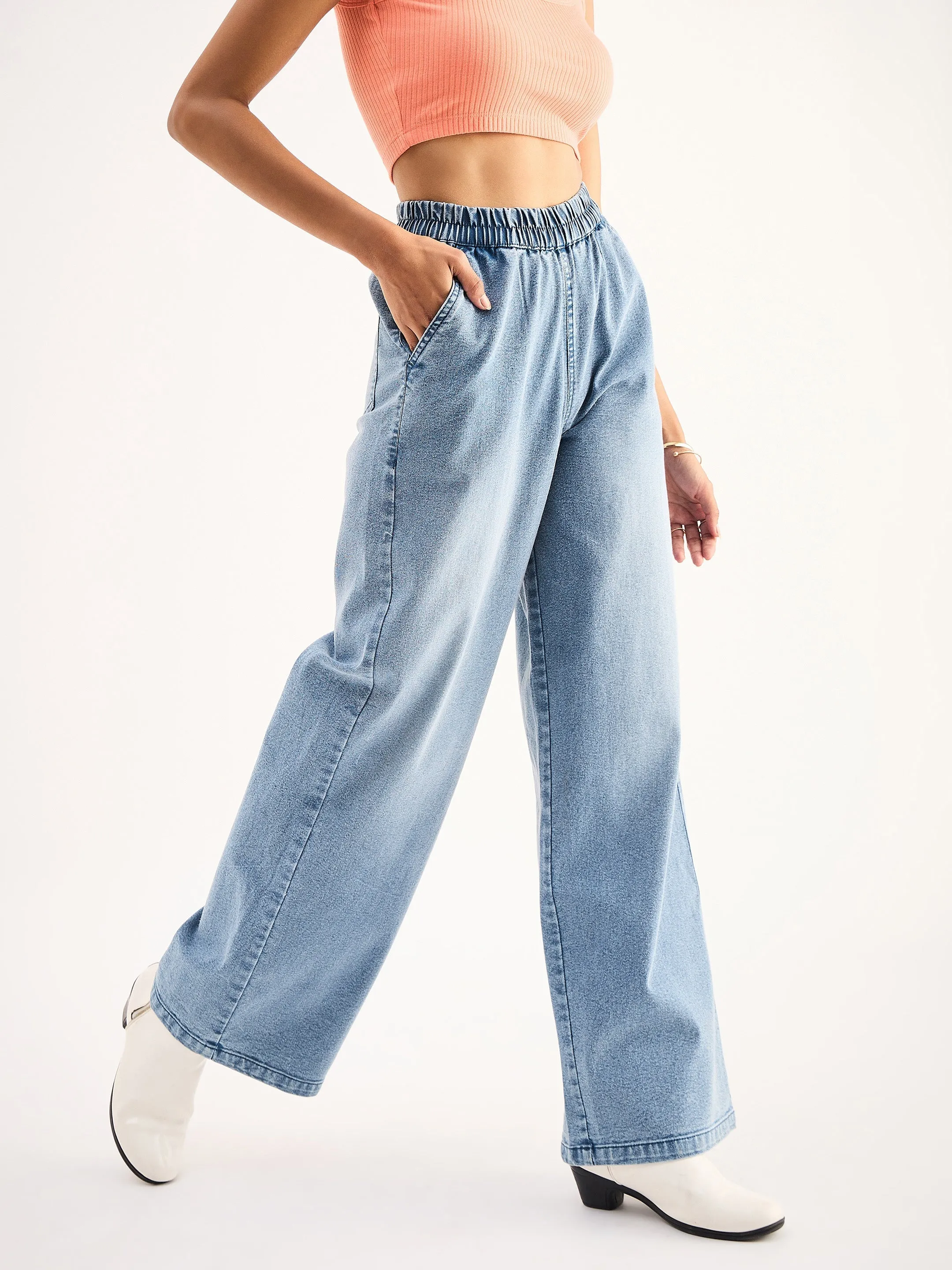 Women Blue High Waist Elasticated Jeans