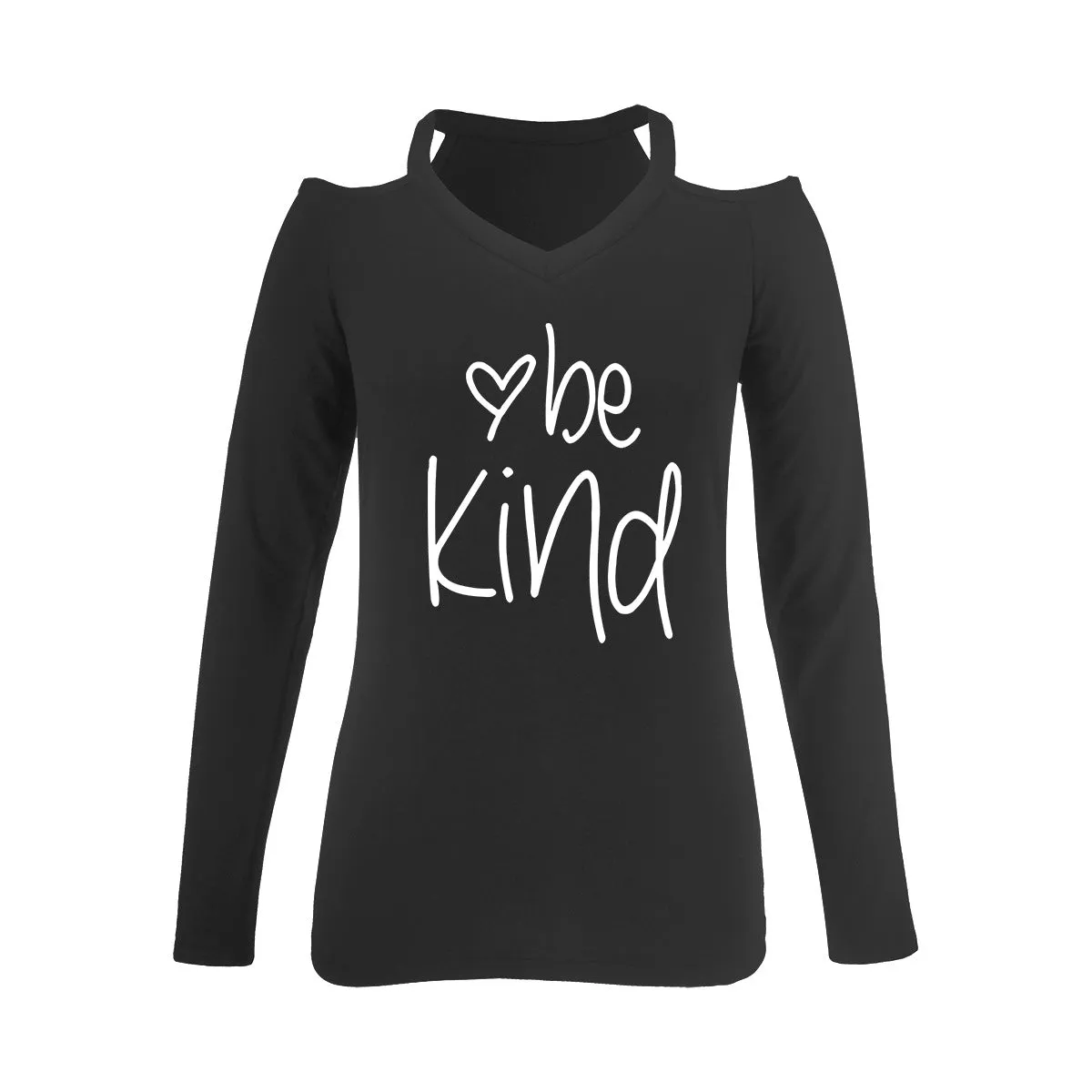 women's clothing, kind letter printed off shoulder long sleeve casual top