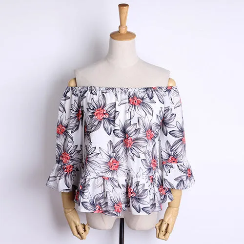 Women's Summer Blouses Off shoulder Tops Female White Chiffon Body Femme Ruffle Blouse And Shirts Floral For Women Tataria