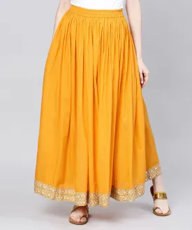 Yellow Ankle Length Cotton Flared Skirt