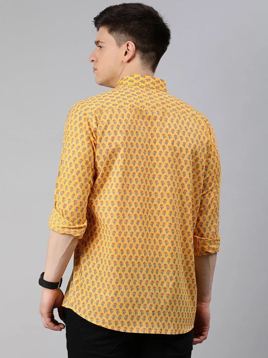 Yellow Cotton Full Sleeves Shirts For Men-Mmf0246