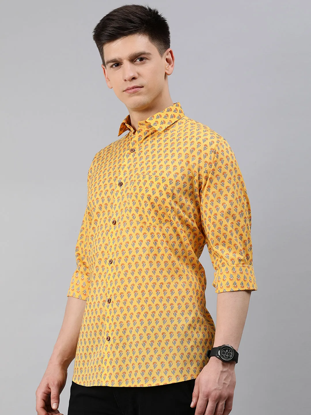 Yellow Cotton Full Sleeves Shirts For Men-Mmf0246