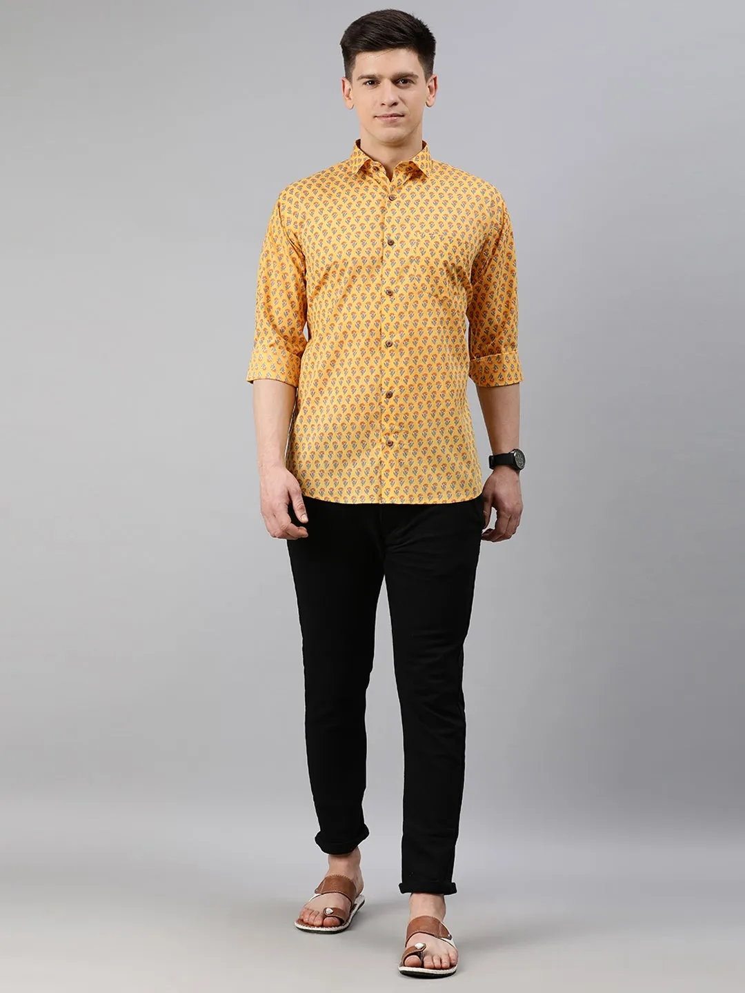 Yellow Cotton Full Sleeves Shirts For Men-Mmf0246